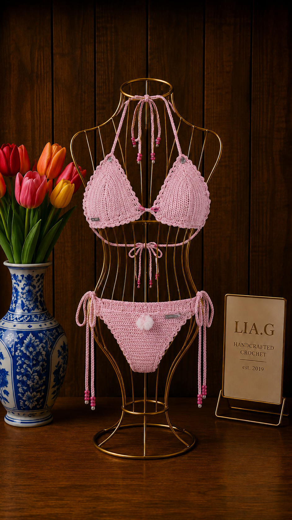 Bikini Candy crochet artesanal en rosa palo – LIA.G