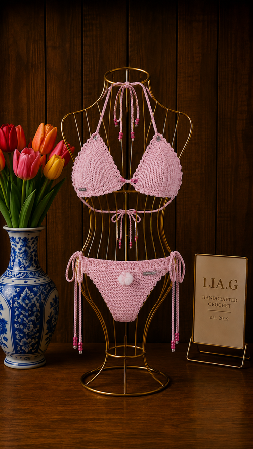 Bikini Candy crochet artesanal en rosa palo – LIA.G