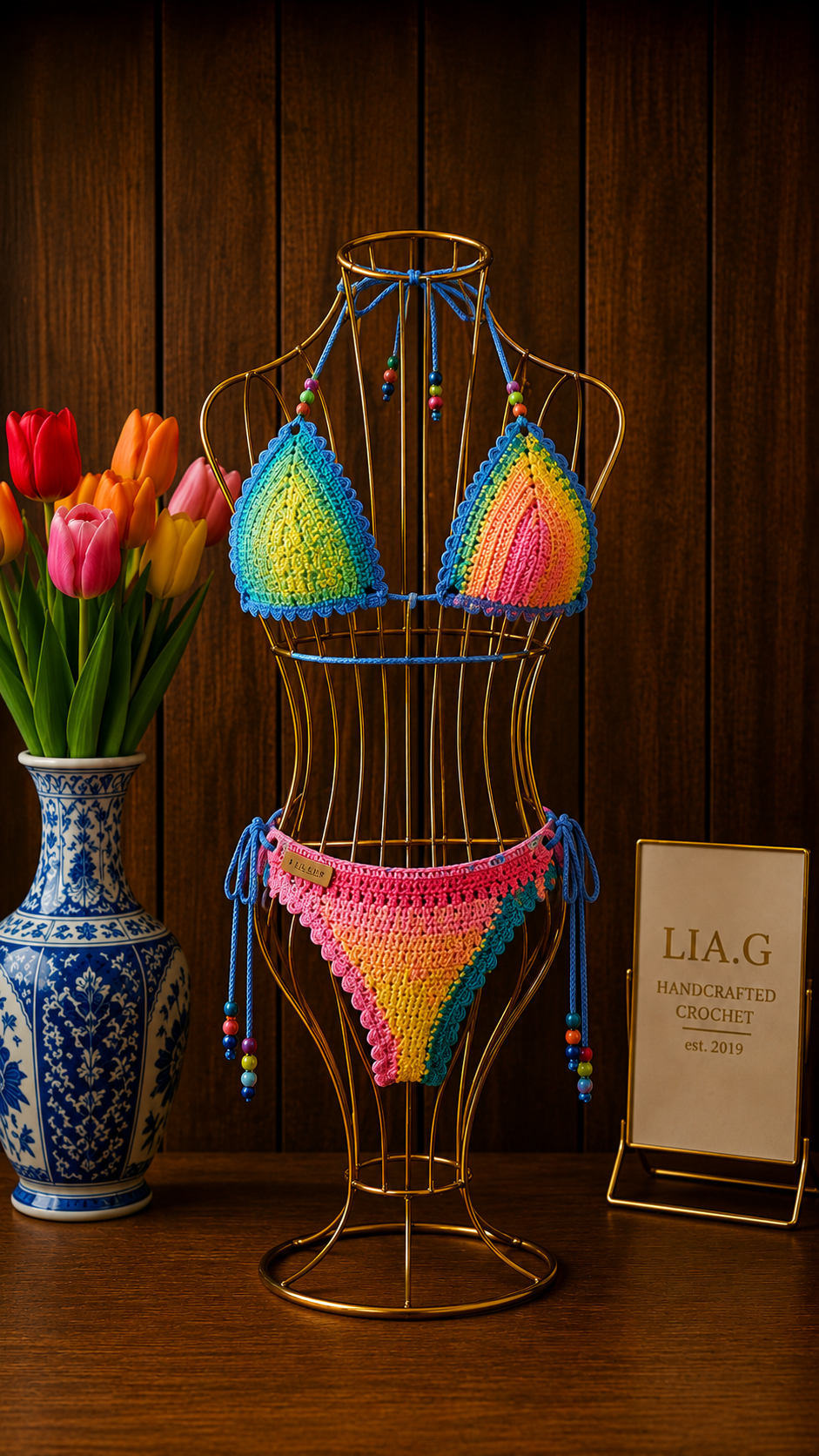 Bikini Electric Rainbow crochet artesanal multicolor arcoíris – LIA.G