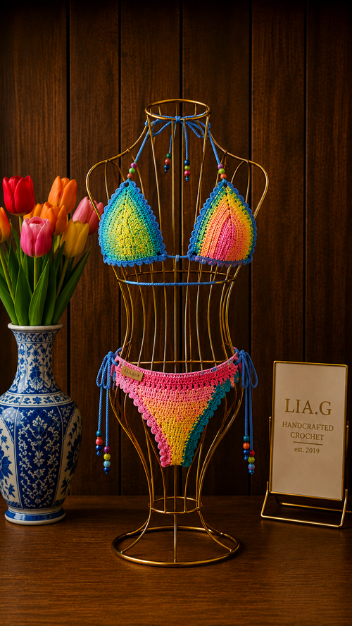 Bikini Electric Rainbow crochet artesanal multicolor arcoíris – LIA.G