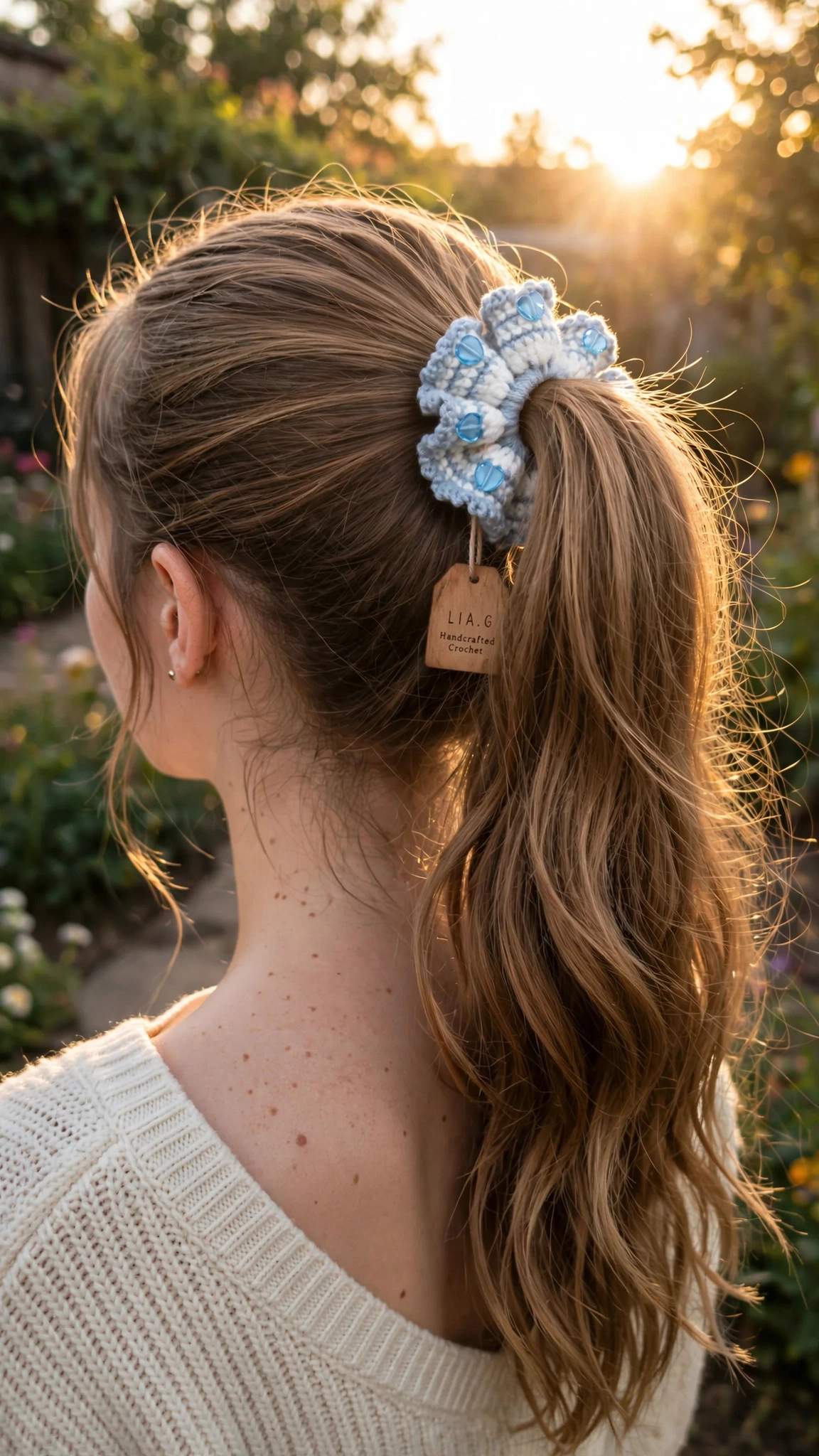 Coletero crochet azul con cuentas en cabello - LIA.G
