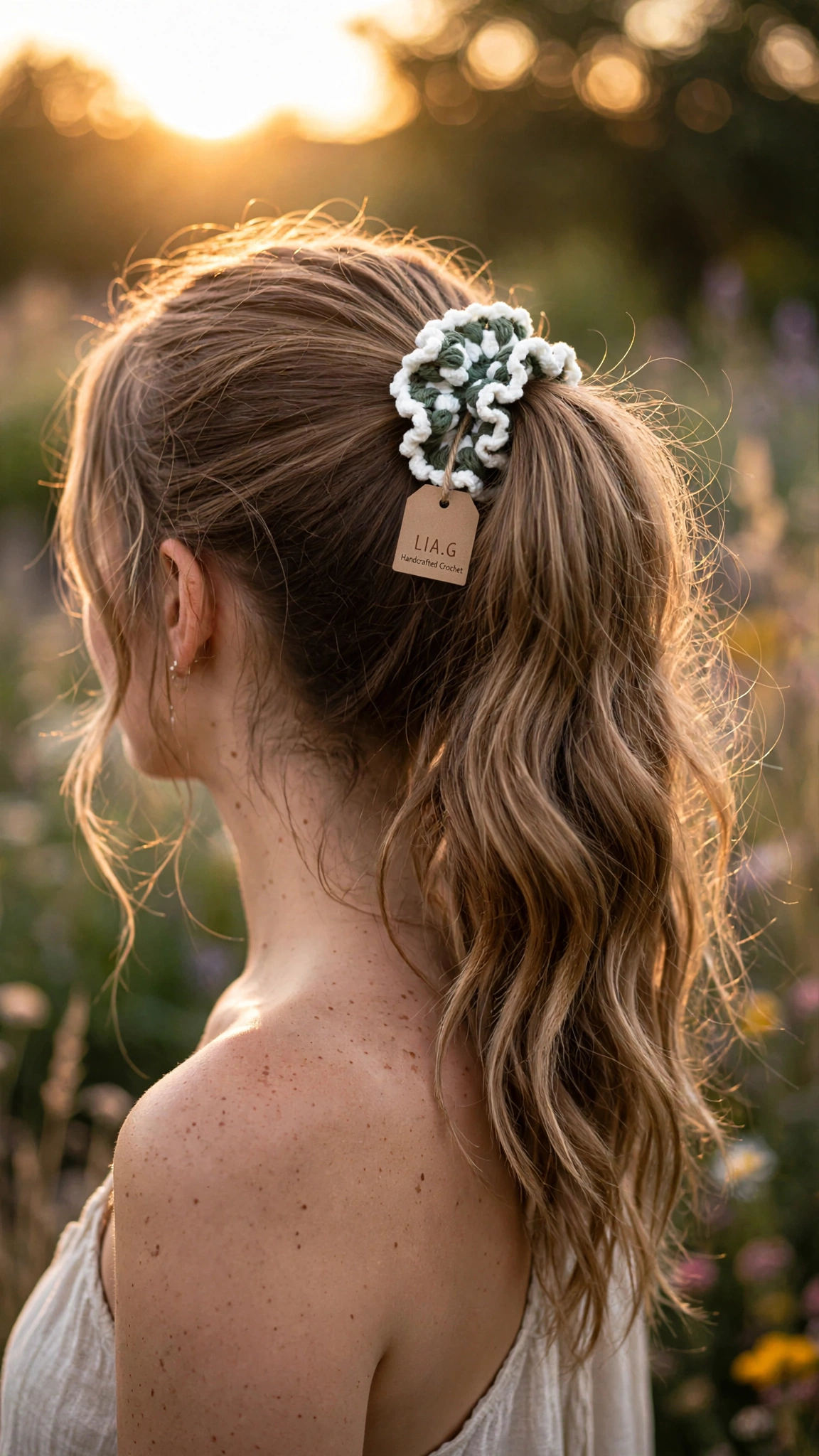 Coletero crochet verde y blanco en cabello - LIA.G