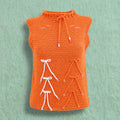 Blusa artesanal crochet naranja con lazos blancos vista completa