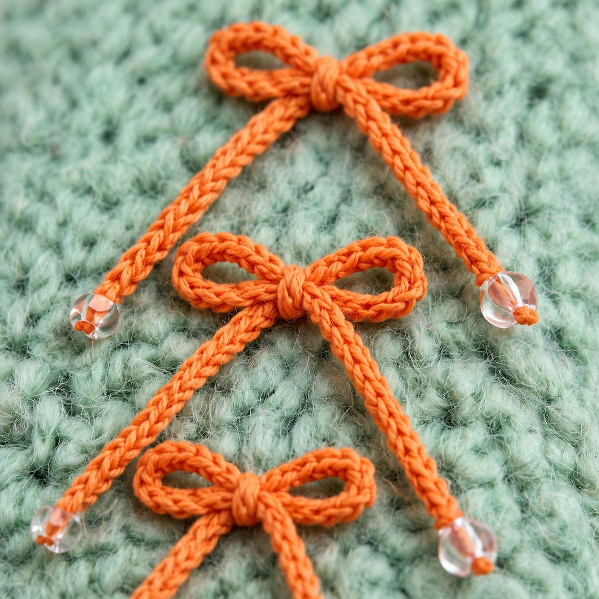 Detalle lazos naranjas y composición asimétrica blusa crochet naranja