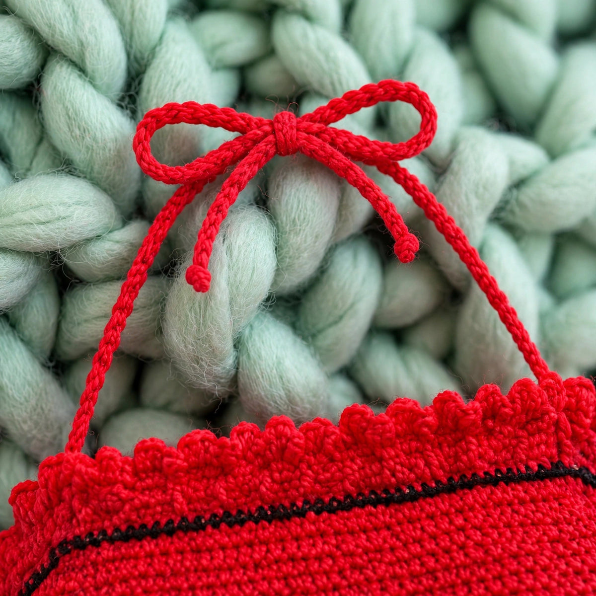 Detalle lazo del cordón halter en el cuello — Top Crochet Rojo LIA.G