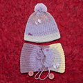 Conjunto completo Lilac Dream — gorro con pompón lila y braga de cuello crochet multicolor lila/rosa/amarillo/gris — LIA.G